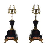 Paire de bougeoirs candélabres bronze et marbre style Napoléon III. XIXème