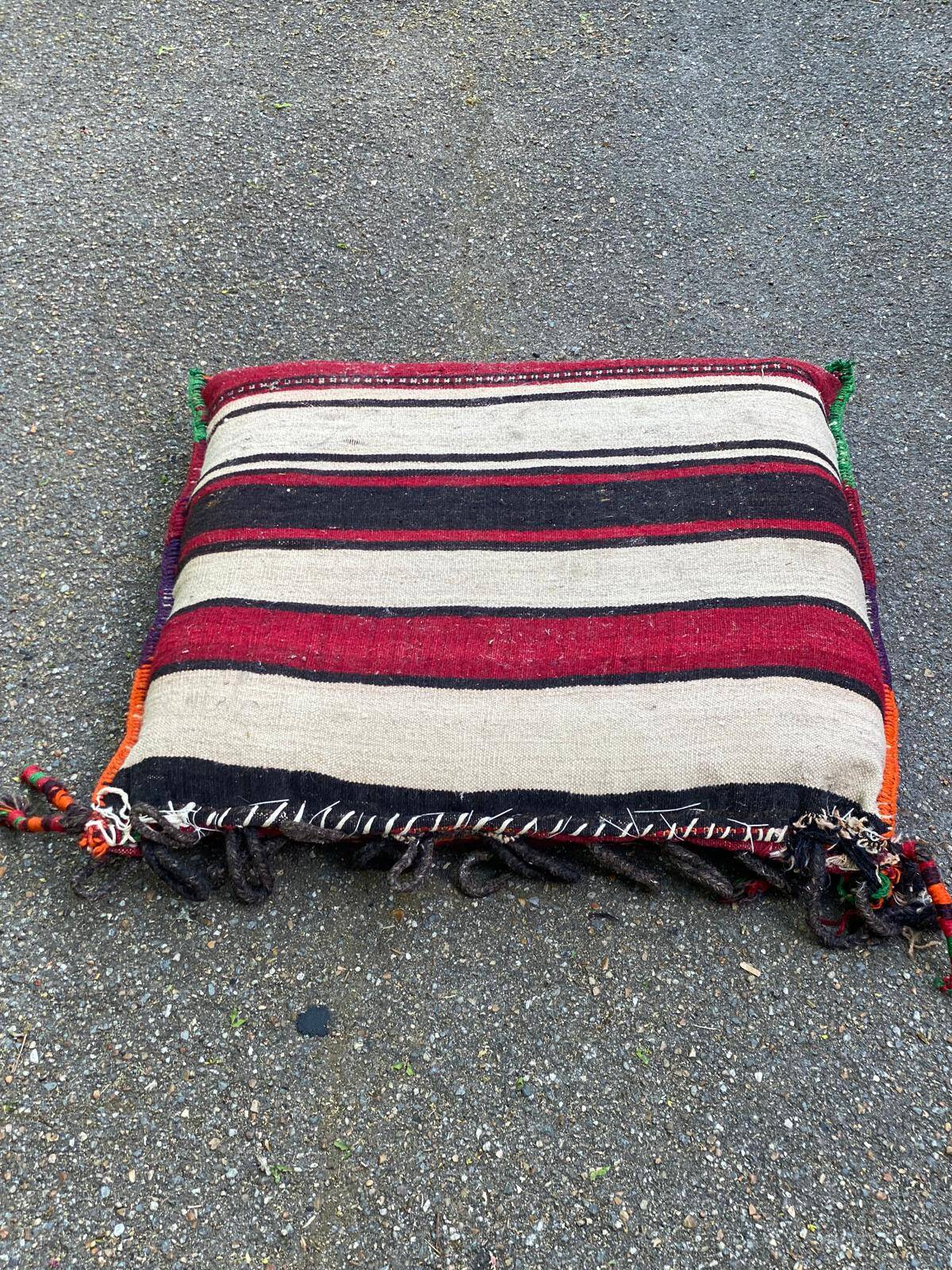 Burgundy wool Persian kilim pouf