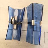 Paire d'appliques murales années 70 en verre bleu