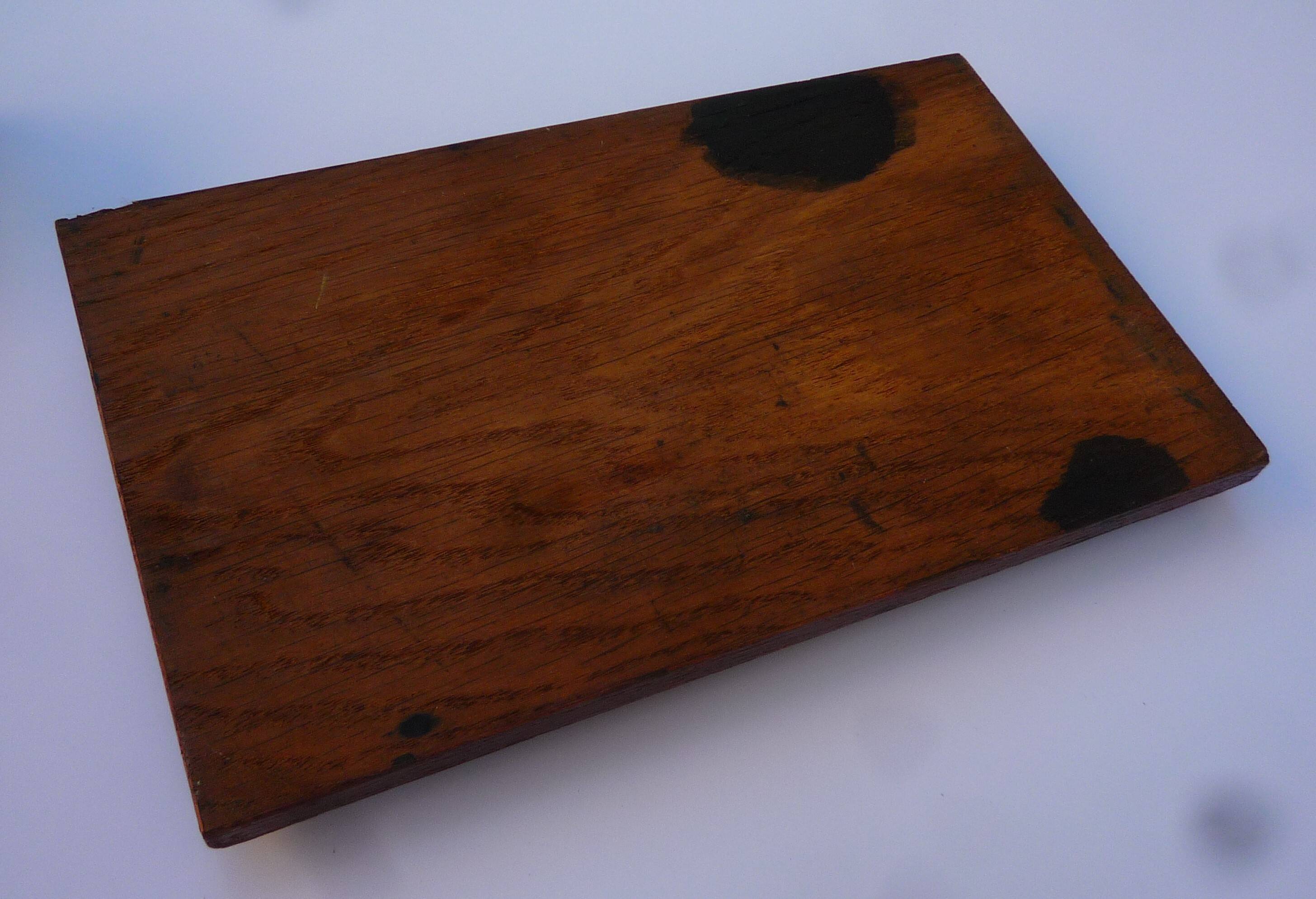 Wooden writing set including two glass inkwells, circa 1950