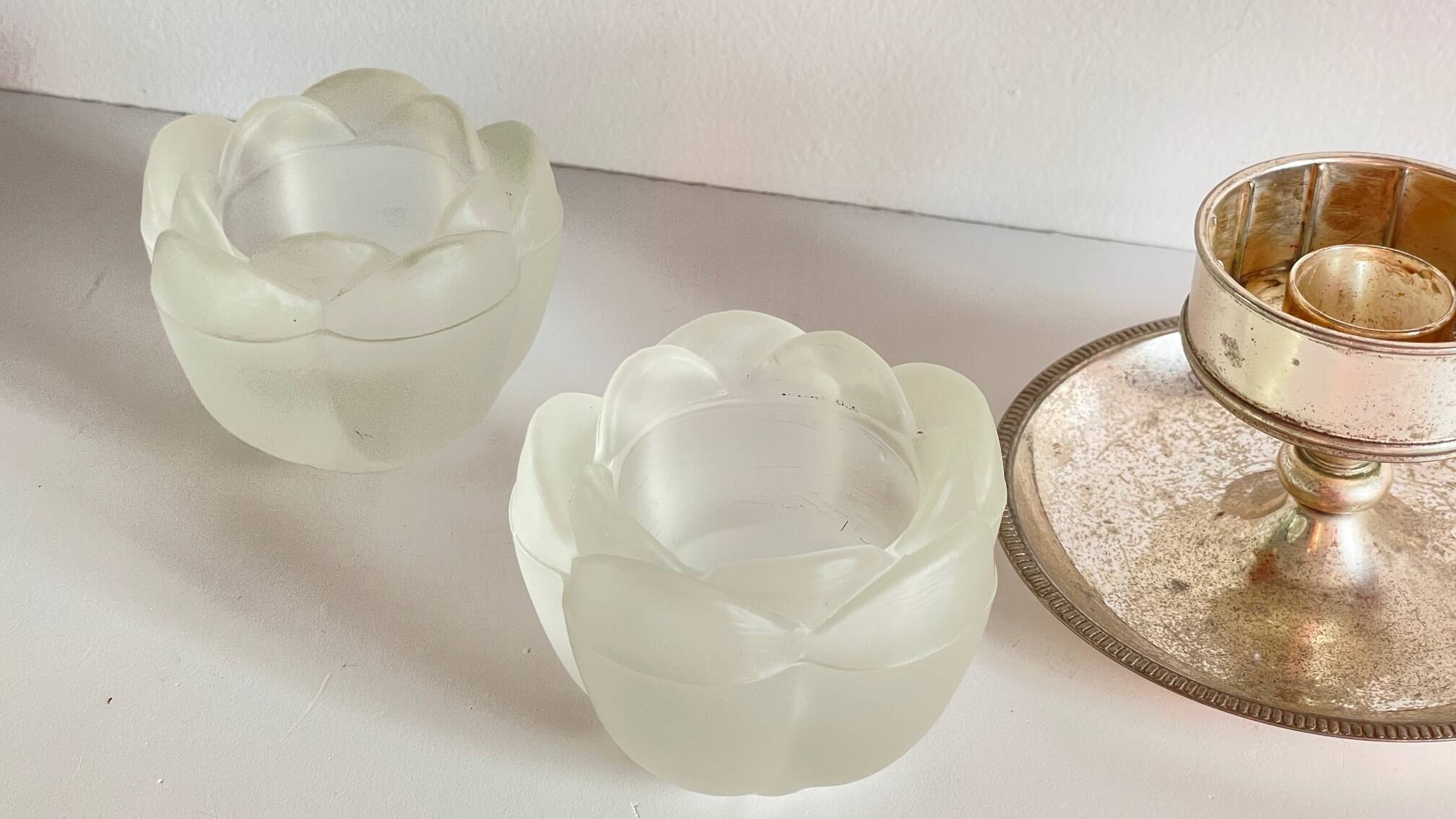 Vintage Silver Glass Candle Holder