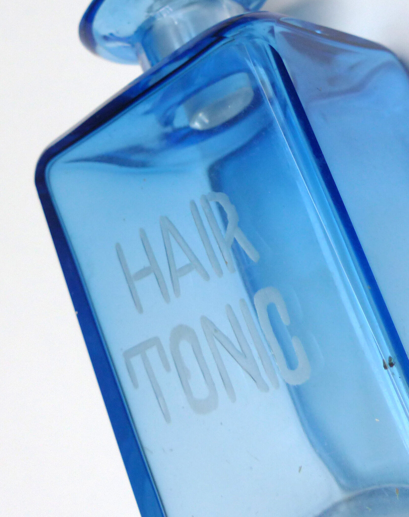 Set of 5 sapphire blue Bohemian crystal toilet bottles.