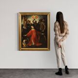 Antique painting on panel 17th century, The Martyrdom of Saint Stephen