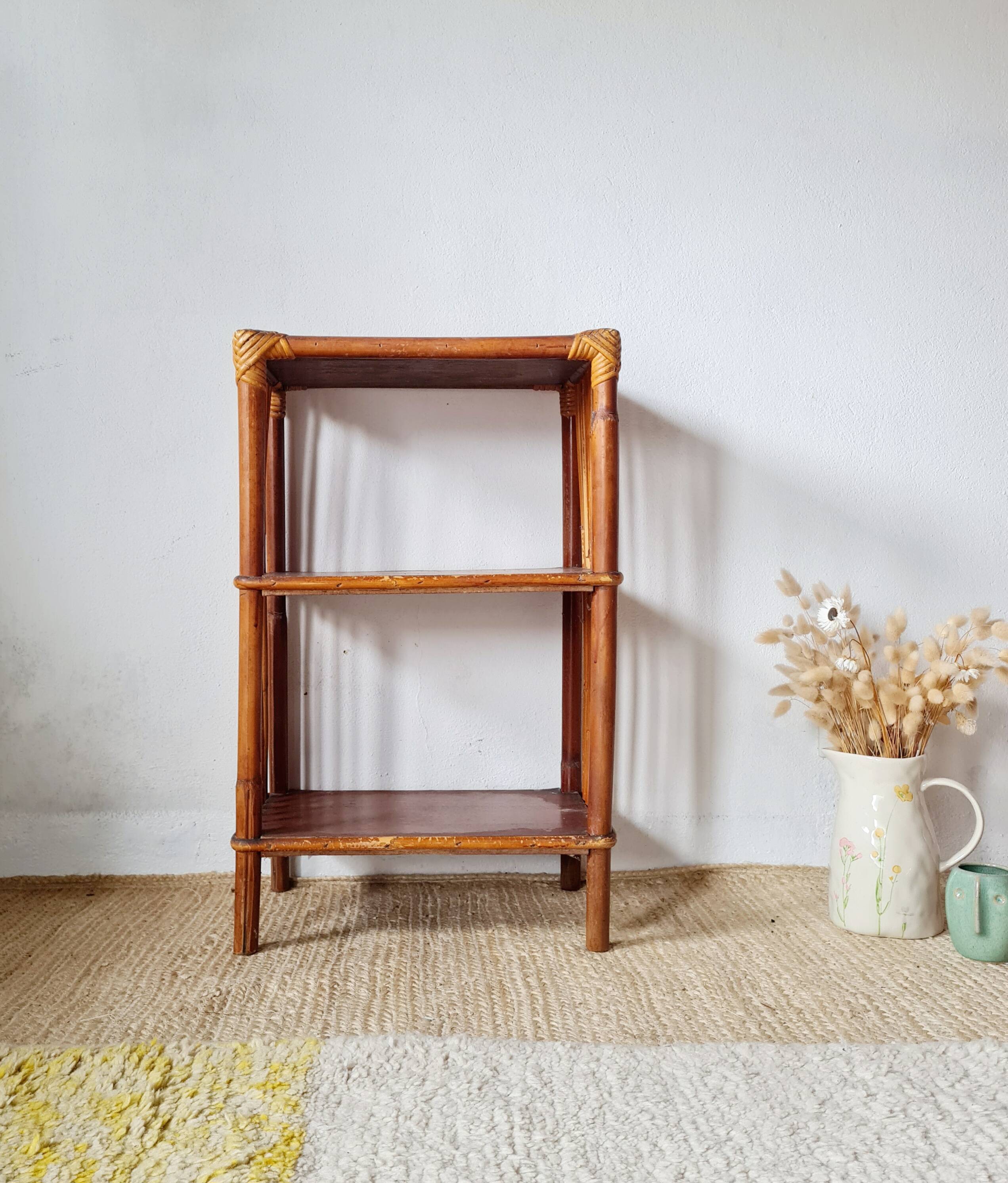 Shelf - rattan wood bookcase with a patina finish.