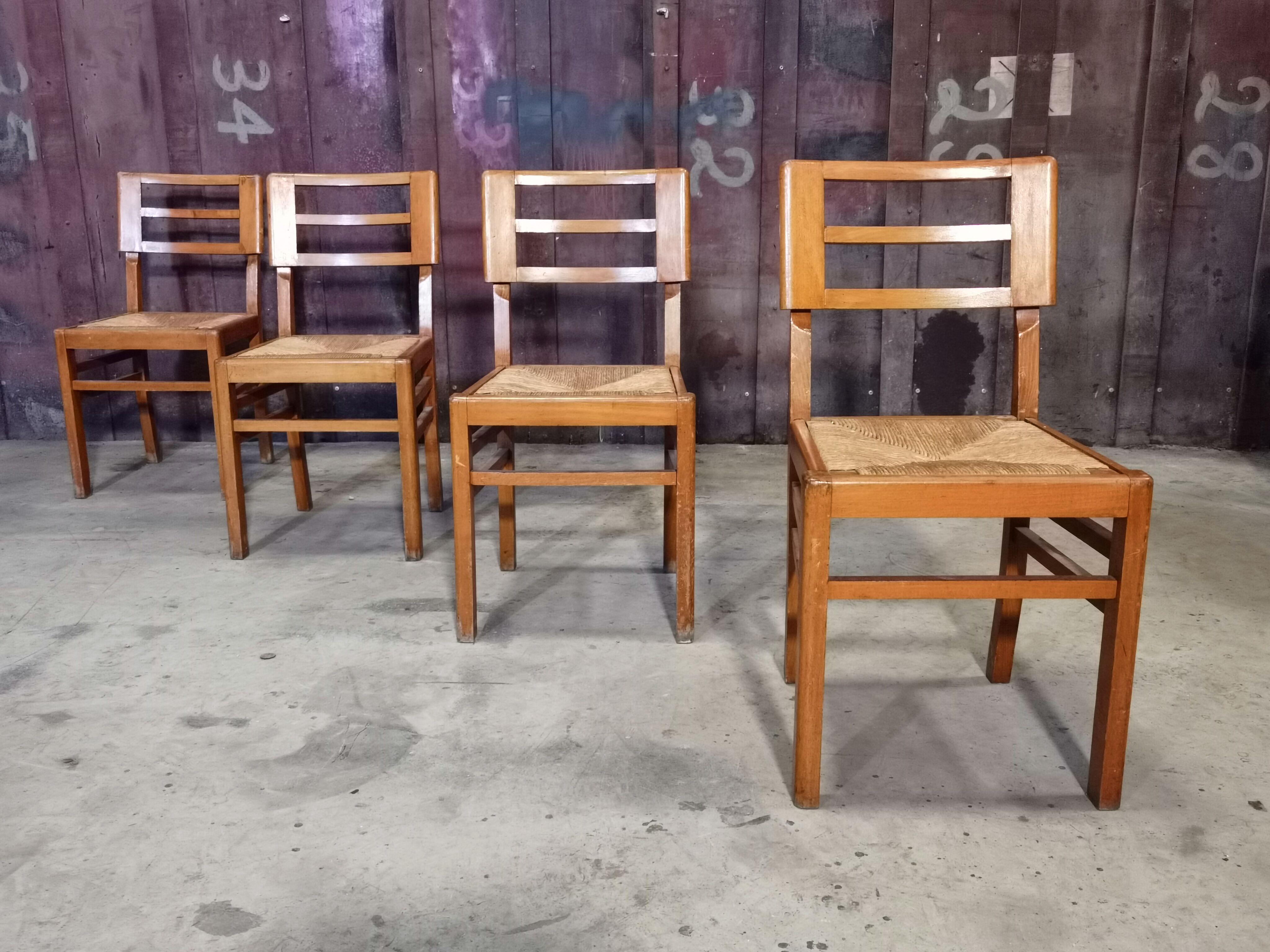 Set de 4 chaises paille de Pierre Cruège