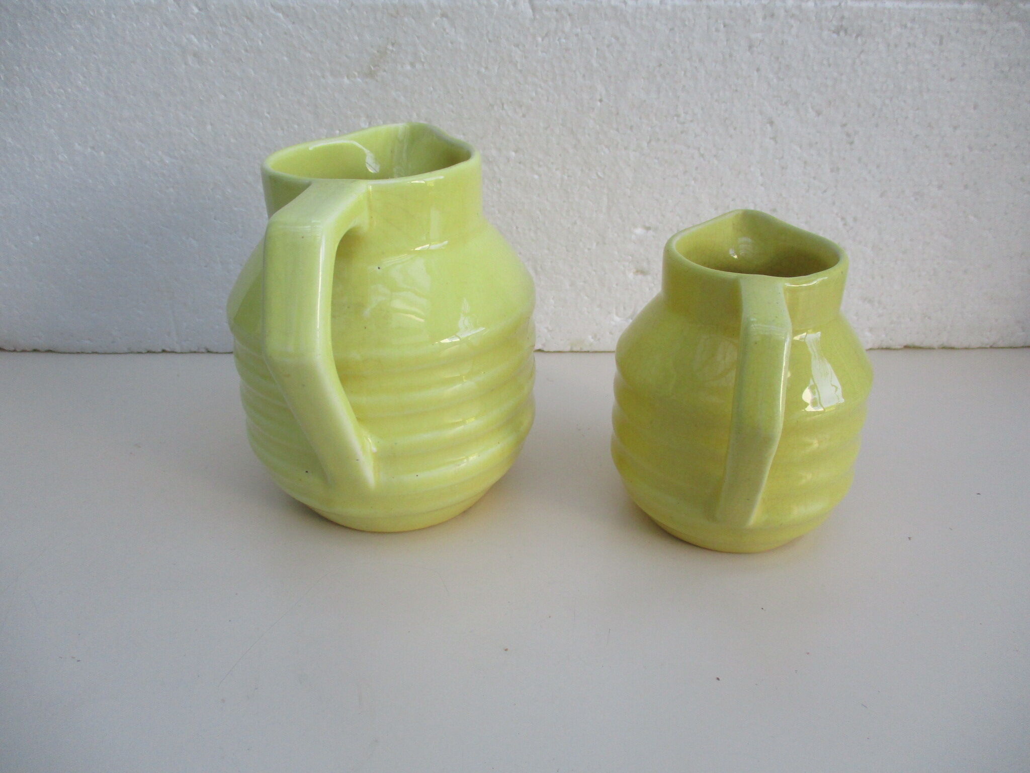 SET of 2 PITCHERS FAIENCE ONNAING SLURRY ART DECO 1930