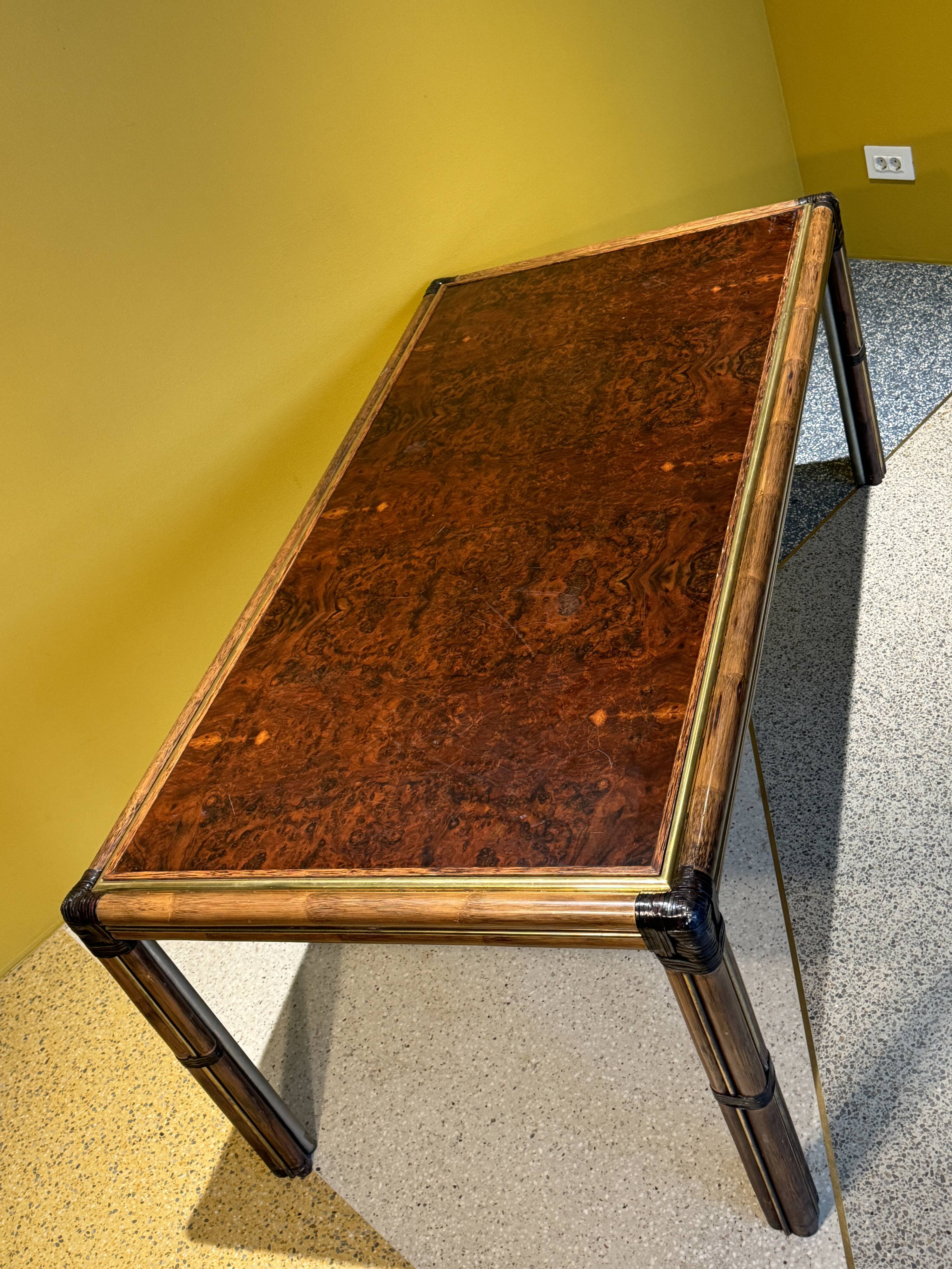 Bamboo And Burlwood Top Dining Table, Italy, 1970's