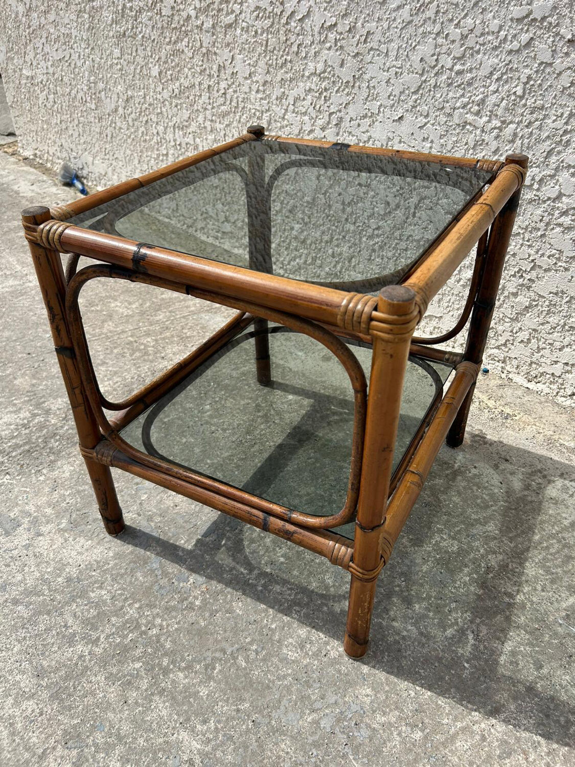 Small bamboo table and glass top