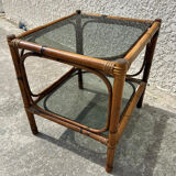 Small bamboo table and glass top
