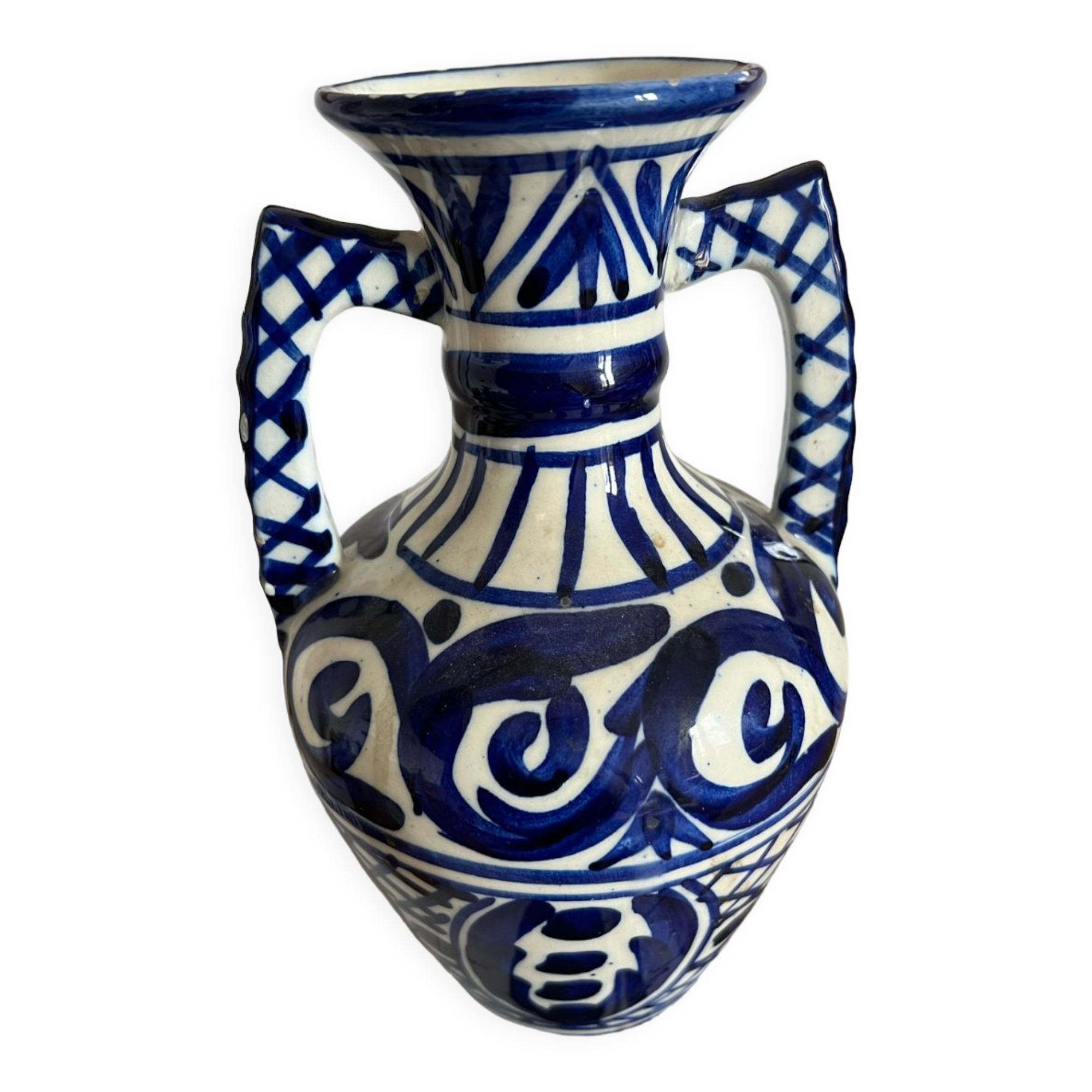 Blue-patterned ceramic vase