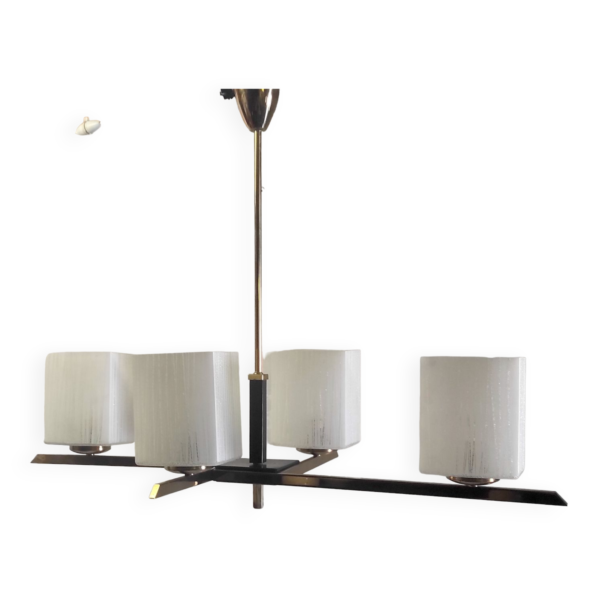Chandelier in brass and lacquered metal 50s 60s