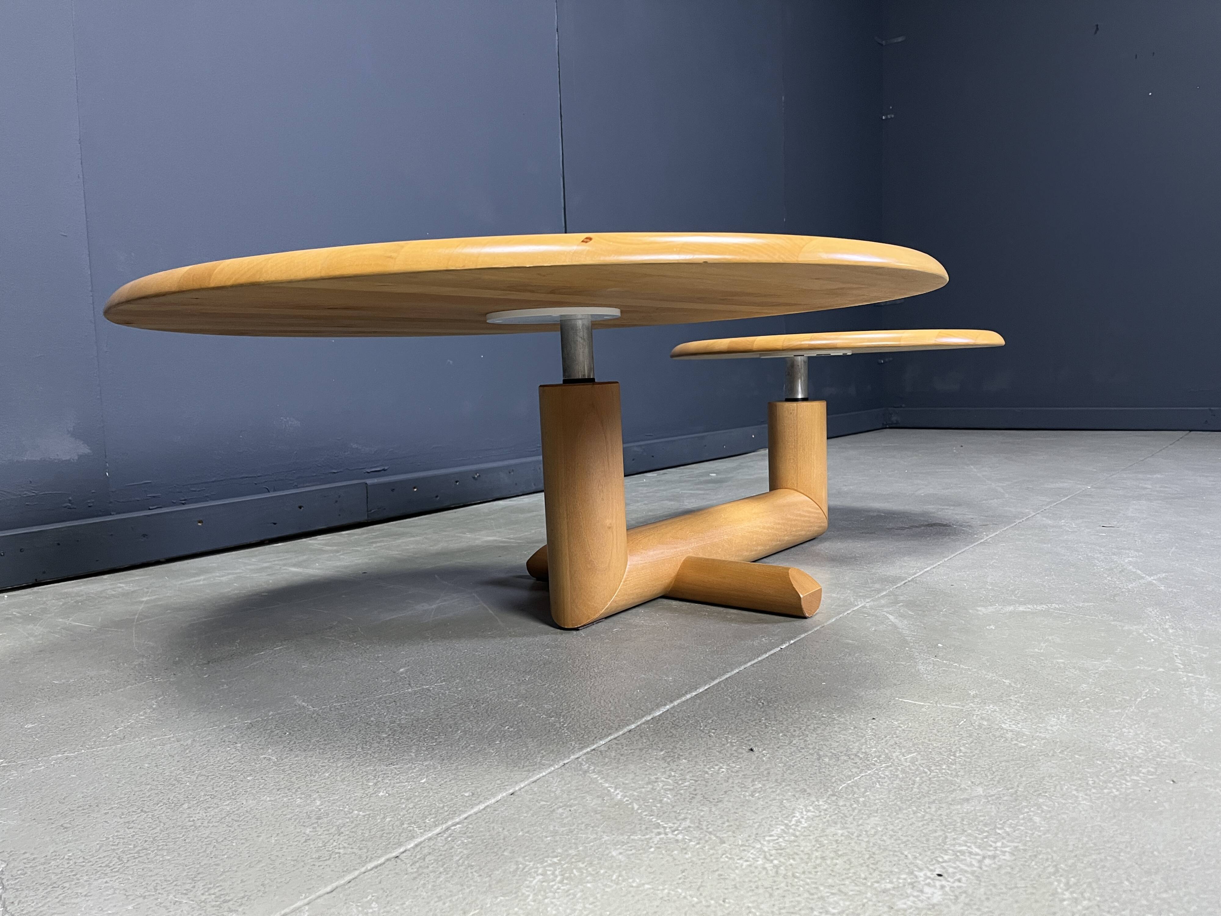 Two tier wooden pivoting top coffee table by roche Bobois, 1980s