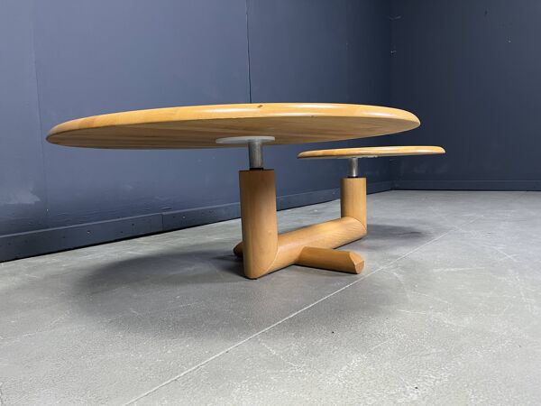 Table basse pivotante à deux niveaux en bois par Roche Bobois, années 1980