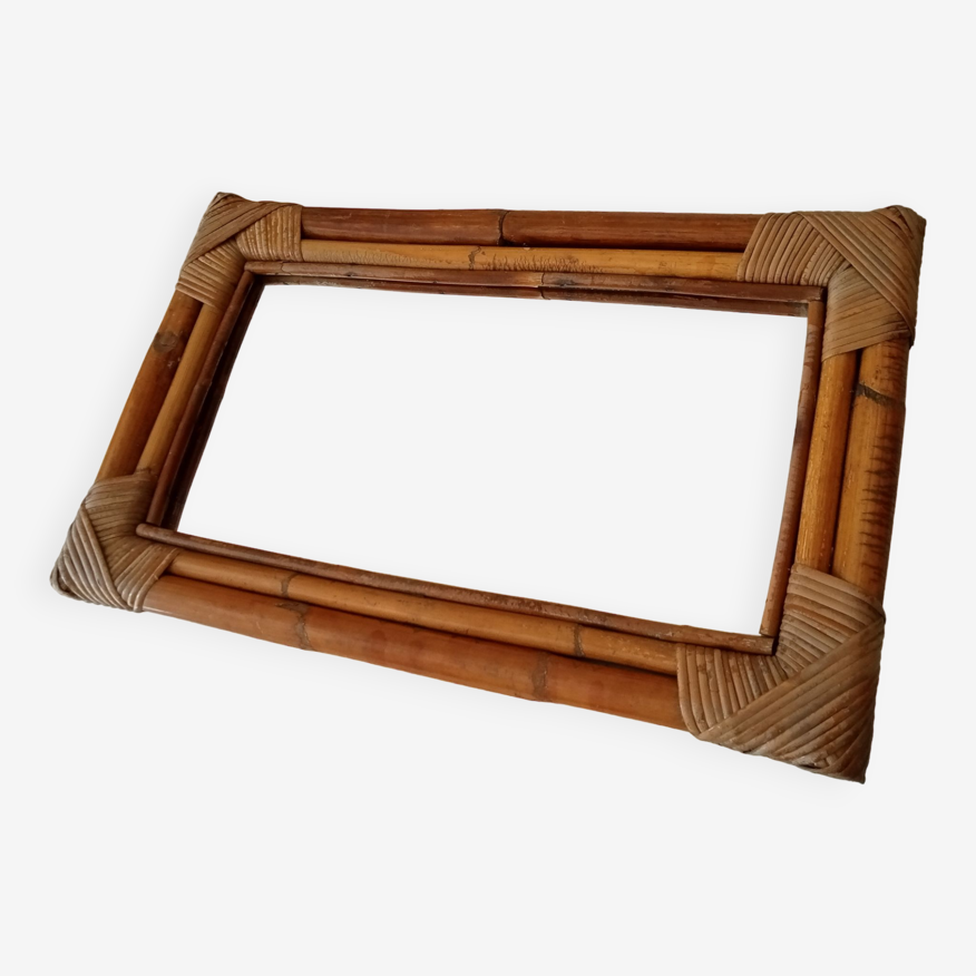 Miroir rectangulaire vintage 56*37cm en bambou et rotin années 60 | Selency