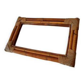 Vintage rectangular mirror 56*37cm in bamboo and rattan 60s
