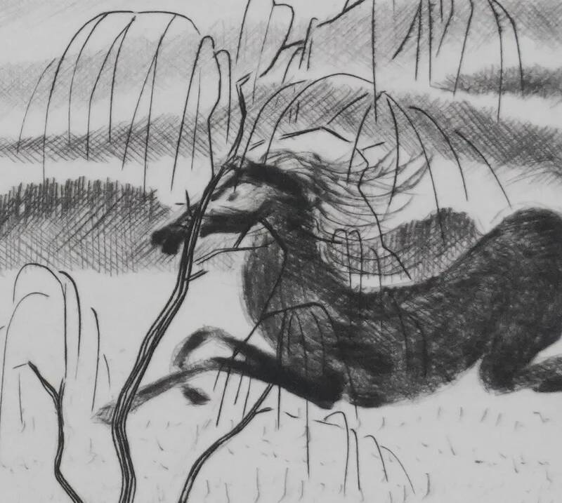 Camille combe: manes in the wind, original signed engraving