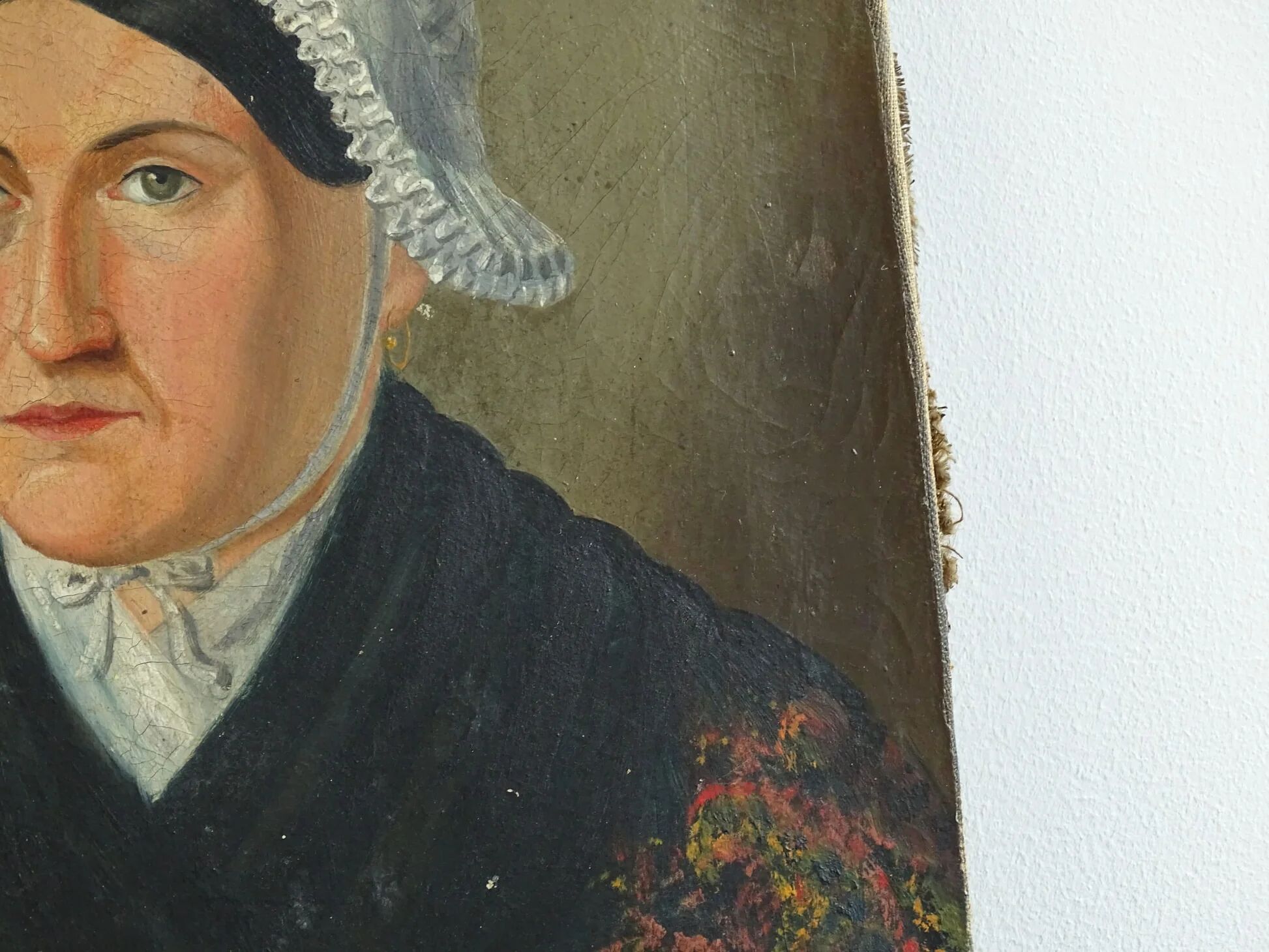 Portrait ancien français d'une dame, art populaire