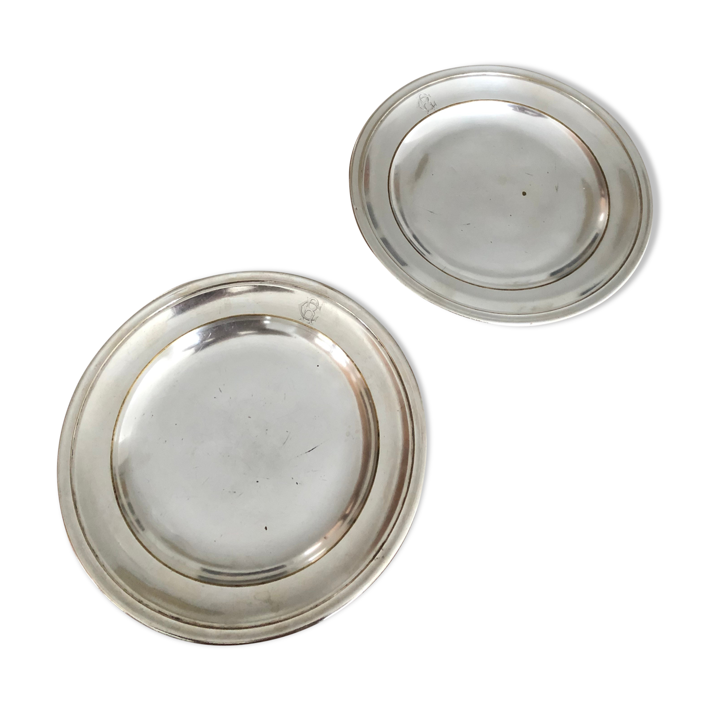 Pair of old silver metal plates