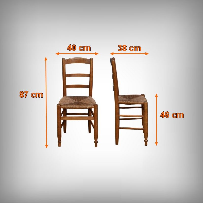 Pair of rush-seated chairs in cherry wood – late 19th century