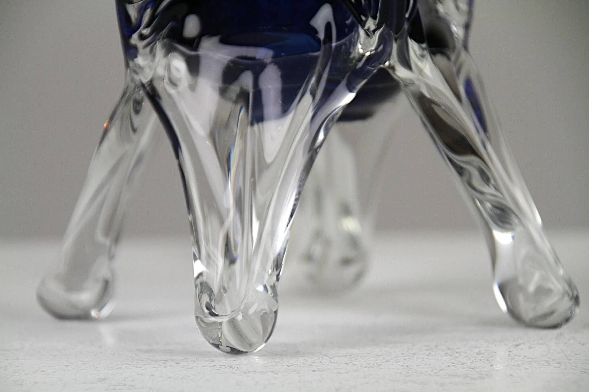 Blue & Crystal Art Glass Table Lamp — Sweden, circa 1955–1965
