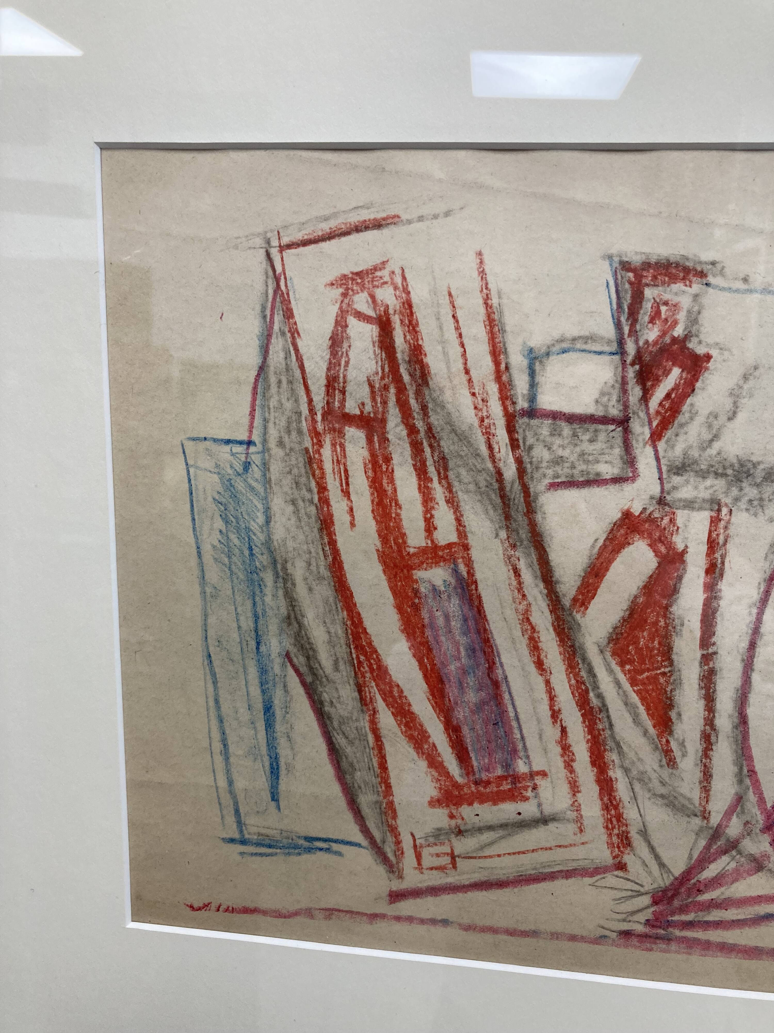 Alfred Gaspart (1900-1993), Cubist still life, pencil and oil pastel drawing framed