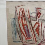 Alfred Gaspart (1900-1993), Cubist still life, pencil and oil pastel drawing framed