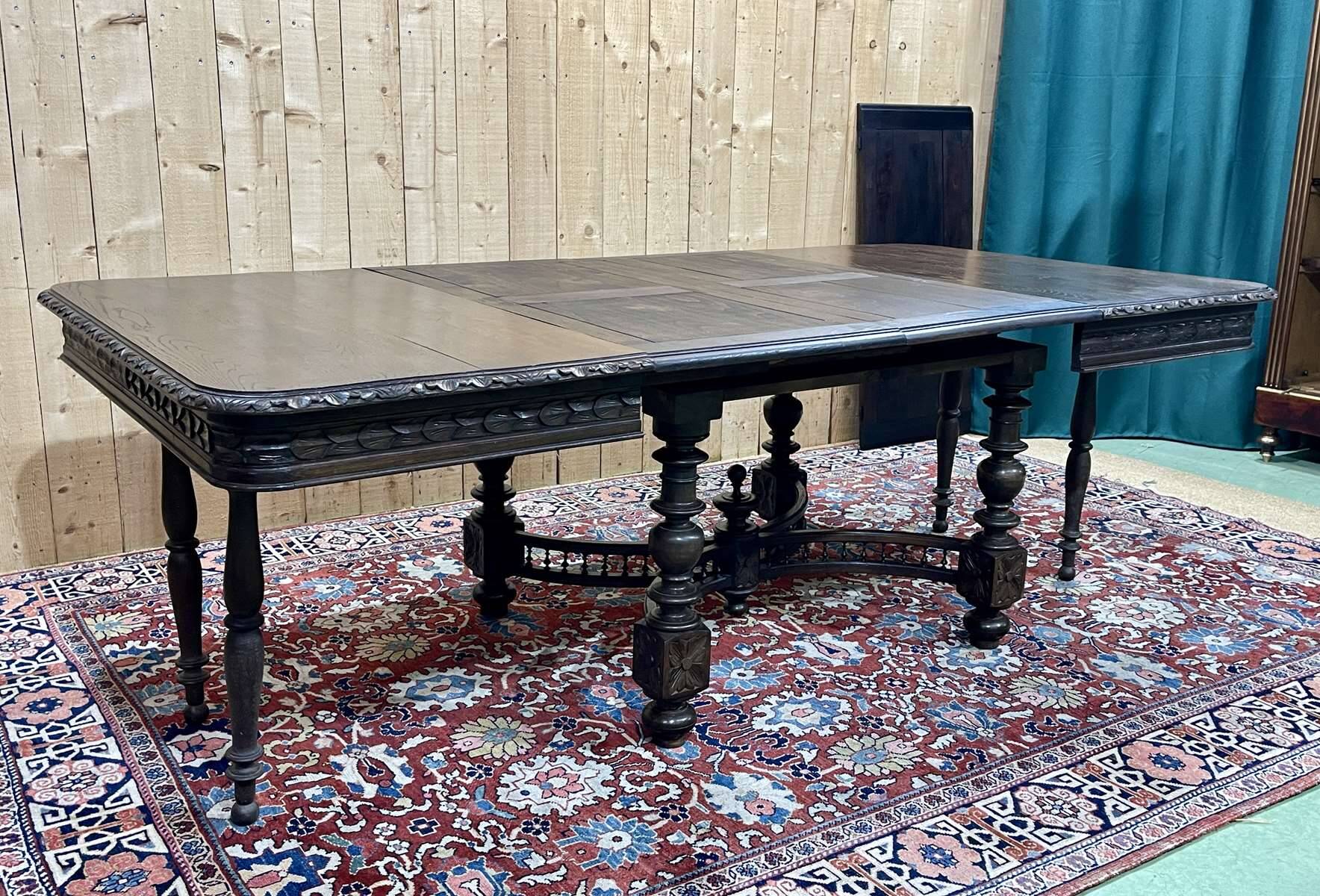 Oak dining table with beech base and 3 extensions