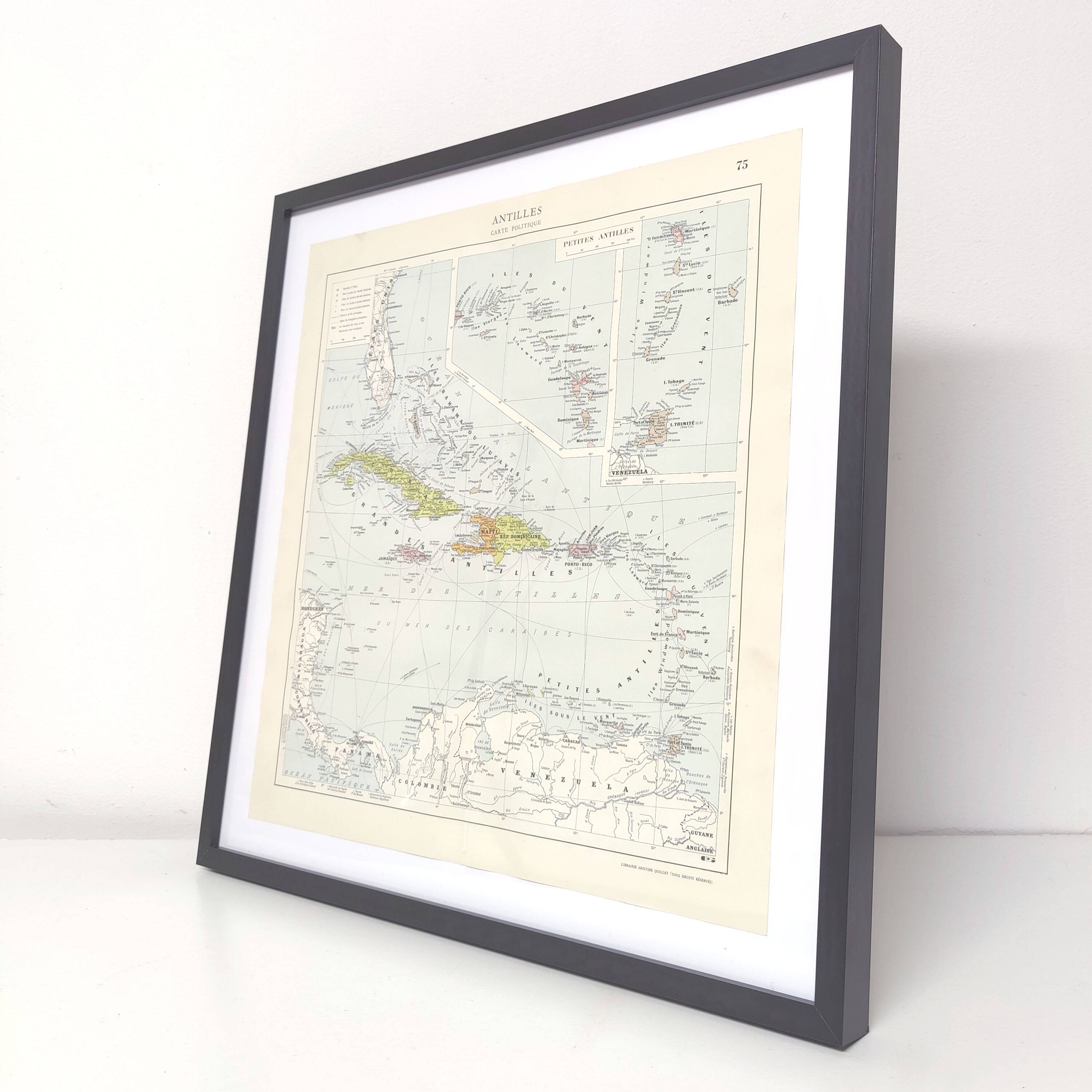 Map of the Antilles Caribbean Sea archipelago vintage from 1950