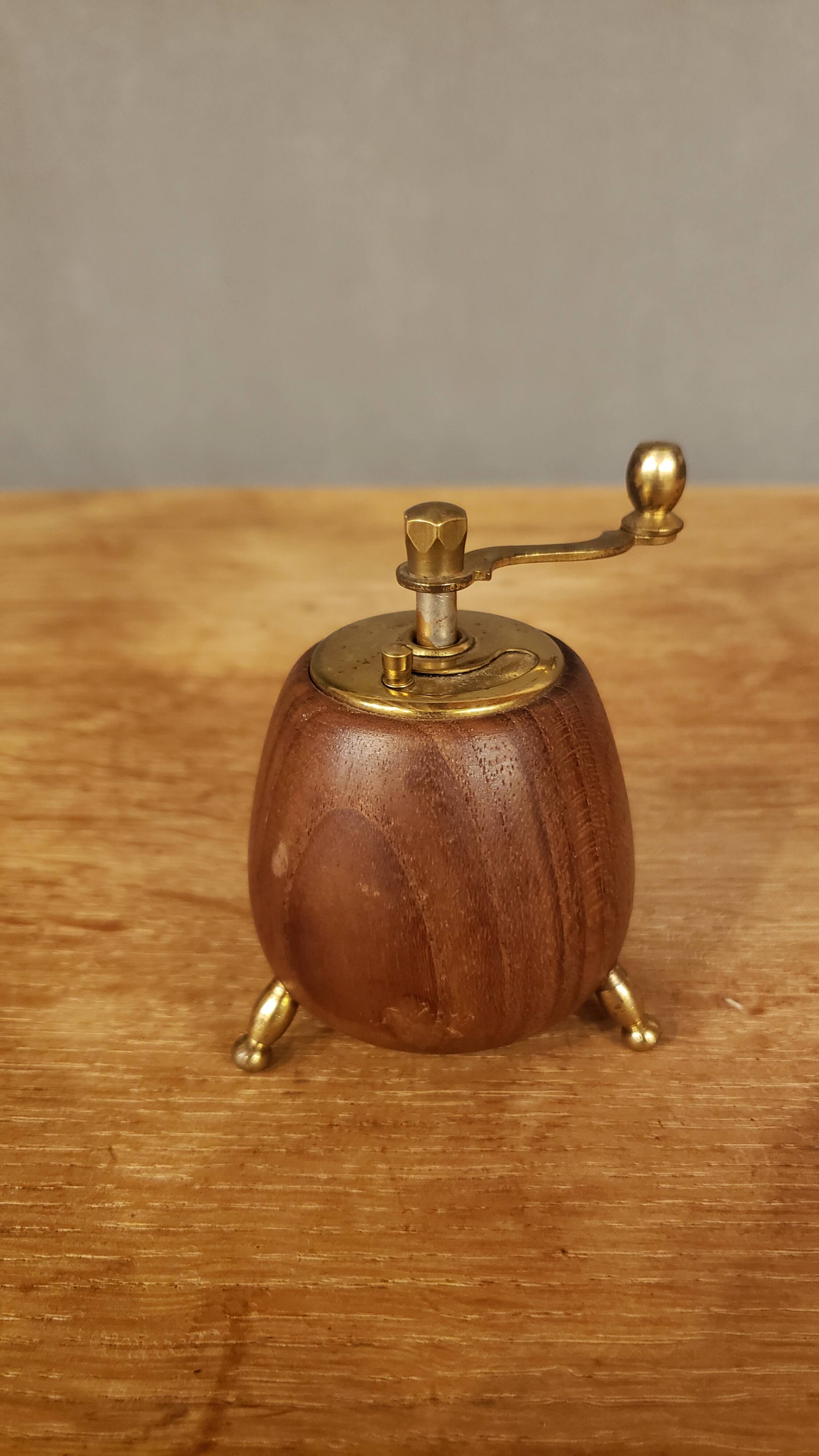 Wood and brass pepper mill Italy 1960