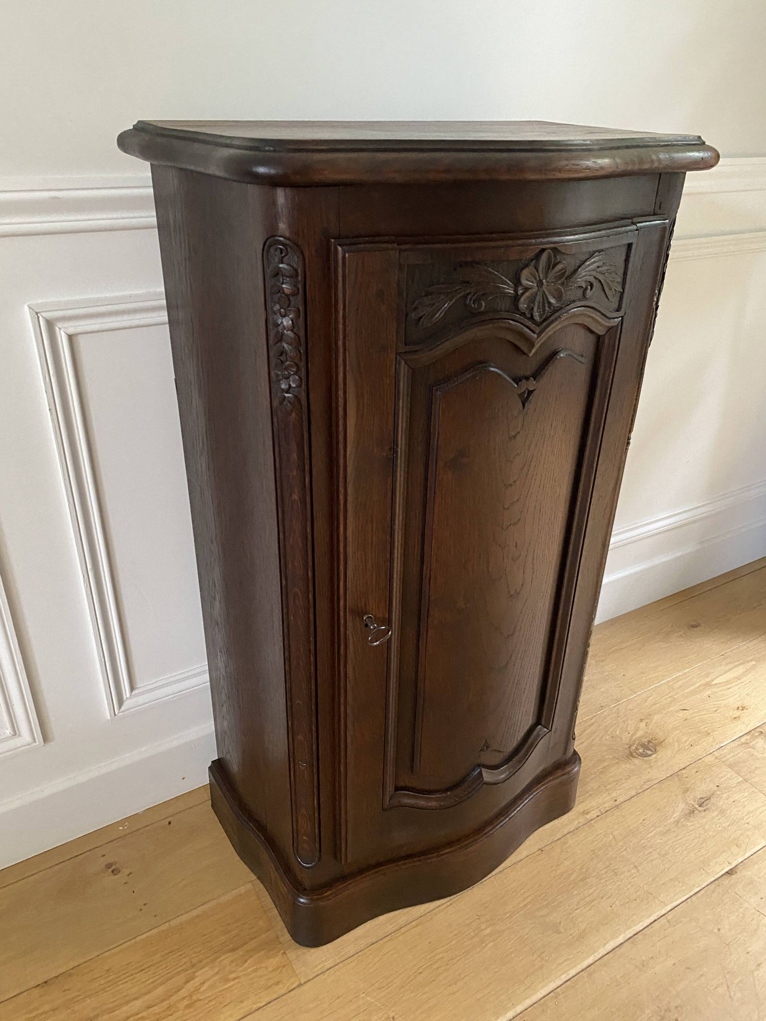 Jam cupboard, entrance furniture, antique carved solid oak occasional furniture