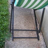 Wooden transat green and white striped canvas