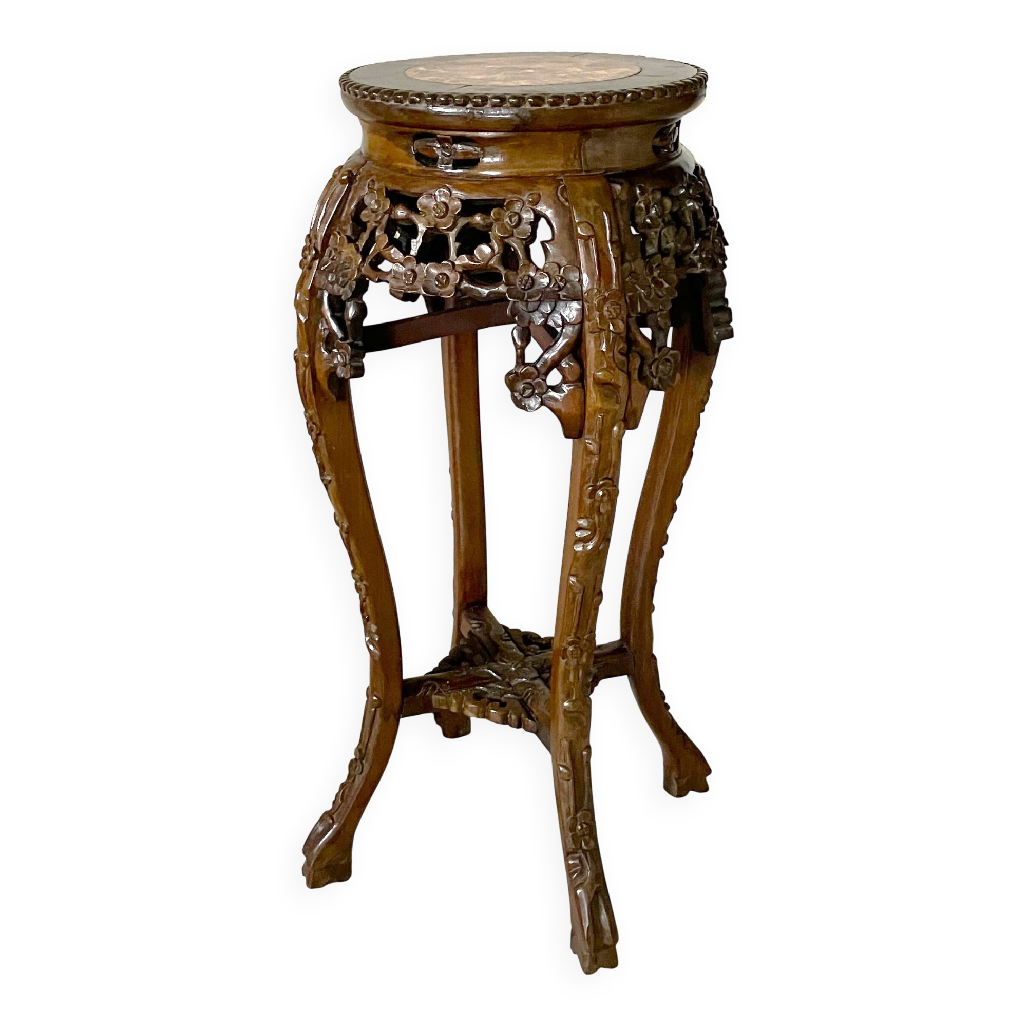 Chinese stool from the 19th century, made of wood and marble. In very good condition.