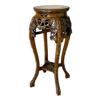 Chinese stool from the 19th century, made of wood and marble. In very good condition.