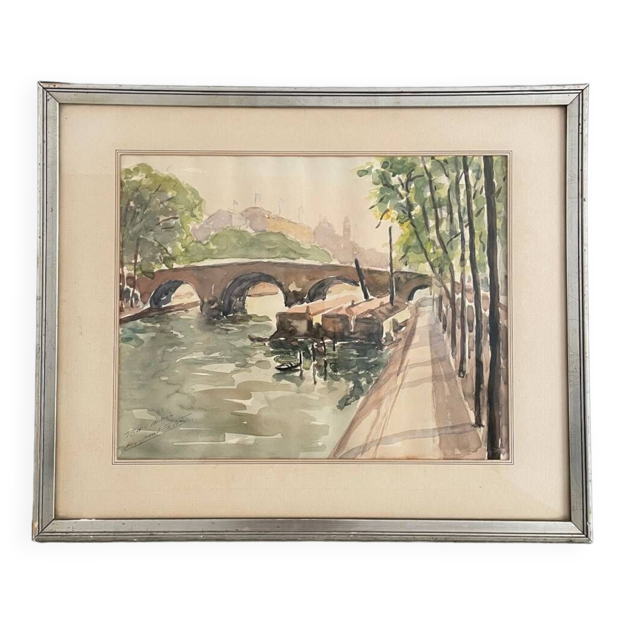 Old watercolor, the Pont Marie Paris