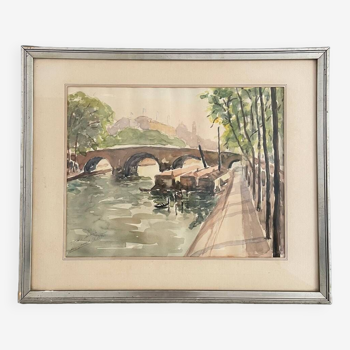 Aquarelle ancienne, le Pont Marie Paris