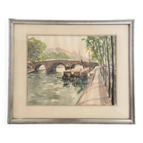 Old watercolor, the Pont Marie Paris