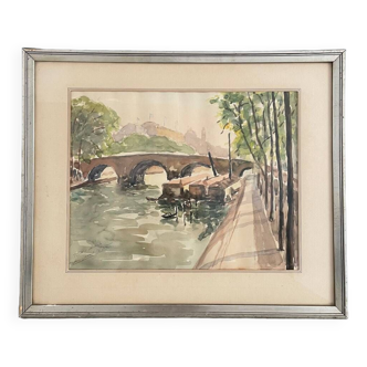 Old watercolor, the Pont Marie Paris