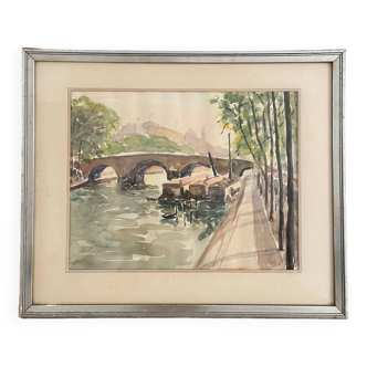 Aquarelle ancienne, le Pont Marie Paris