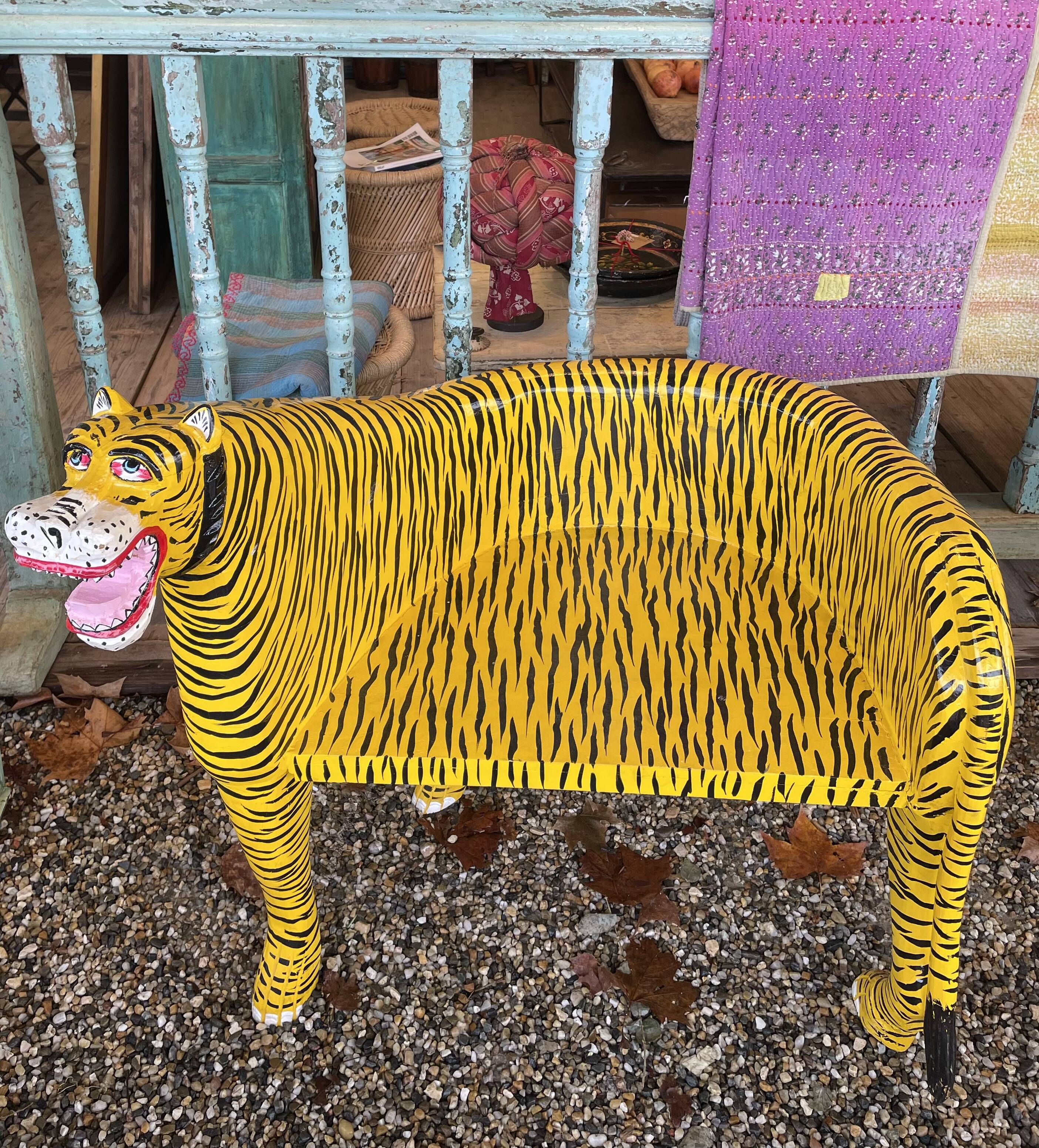 Painted wooden tiger chair