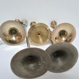 Five gold brass candlesticks and chrome brass vintage scandinavian design