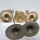 Five gold brass candlesticks and chrome brass vintage scandinavian design