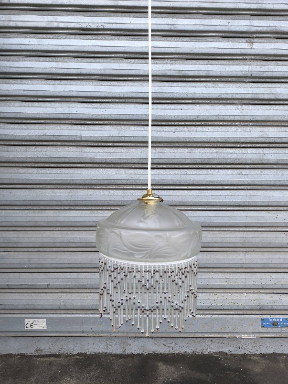 Suspension en verre givré art deco