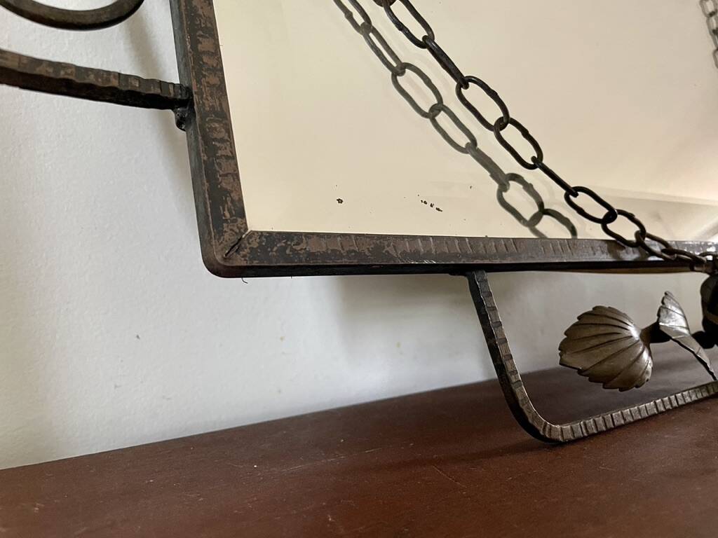 Miroir biseauté rectangulaire fer forgé début XXème