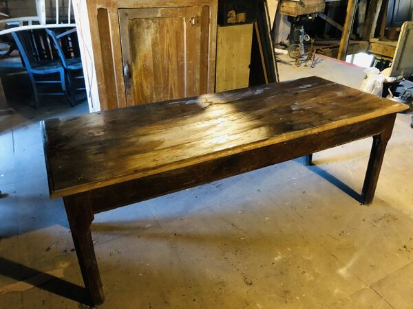 Grande table de campagne en bois cérisier années fin 1800
