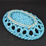 Vallauris green woven ceramic flat basket