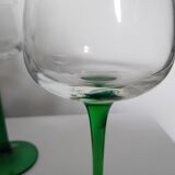 Set of 6 Luminarc long green stem glasses