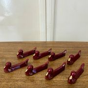 Set of 8 vintage slip knife holders in the shape of red ducks and
