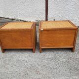 Pair of vintage maugrion rattan nightstands with drawers