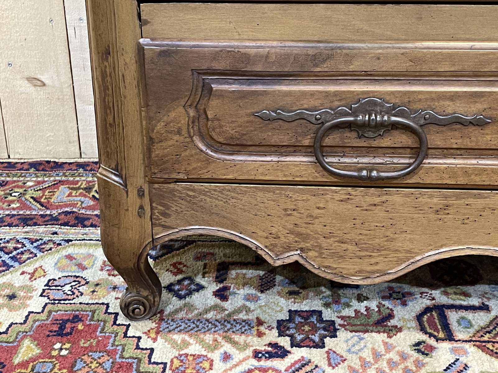 Louis XV eighteenth-century period chest of drawers in walnut painted in patinated gray