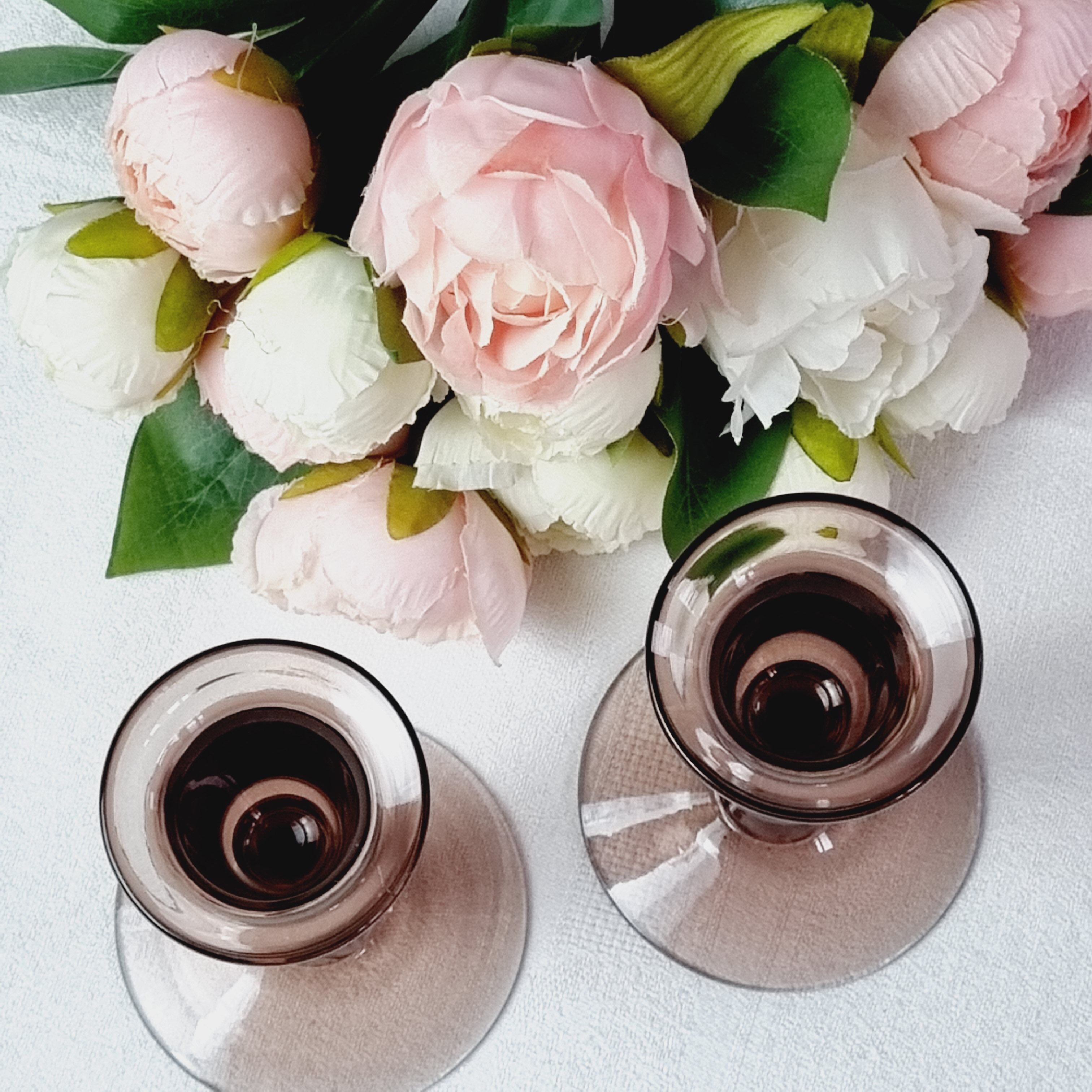 Set of 2 purple blown glass candle holders